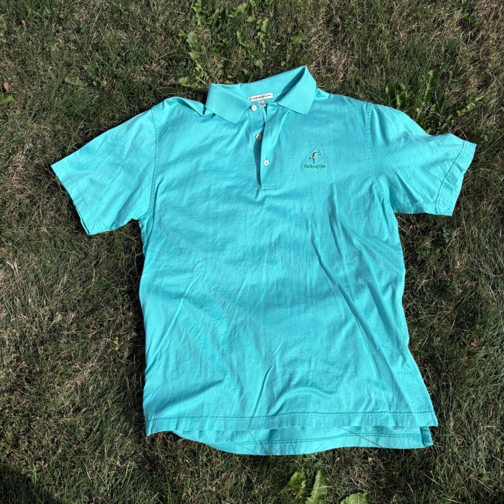 Peter Millar Golf Polo Shirt Mens Medium Turquoise‎ Trial Club Logo